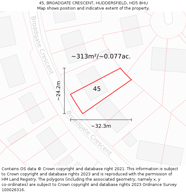 45, BROADGATE CRESCENT, HUDDERSFIELD, HD5 8HU: Plot and title map