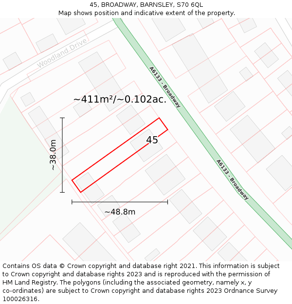 45, BROADWAY, BARNSLEY, S70 6QL: Plot and title map