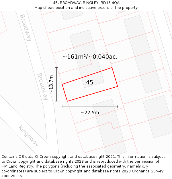 45, BROADWAY, BINGLEY, BD16 4QA: Plot and title map