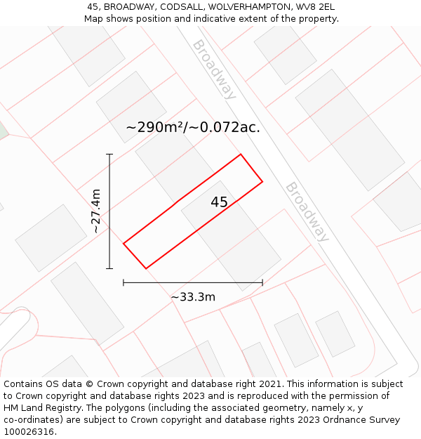 45, BROADWAY, CODSALL, WOLVERHAMPTON, WV8 2EL: Plot and title map