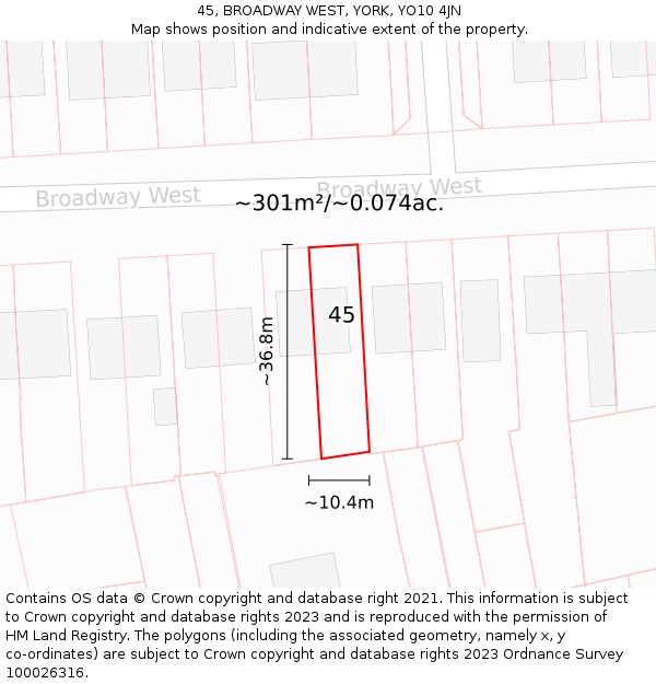 45, BROADWAY WEST, YORK, YO10 4JN: Plot and title map