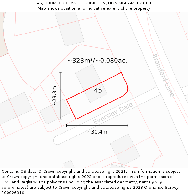 45, BROMFORD LANE, ERDINGTON, BIRMINGHAM, B24 8JT: Plot and title map
