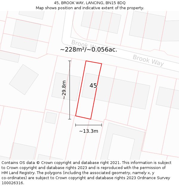 45, BROOK WAY, LANCING, BN15 8DQ: Plot and title map