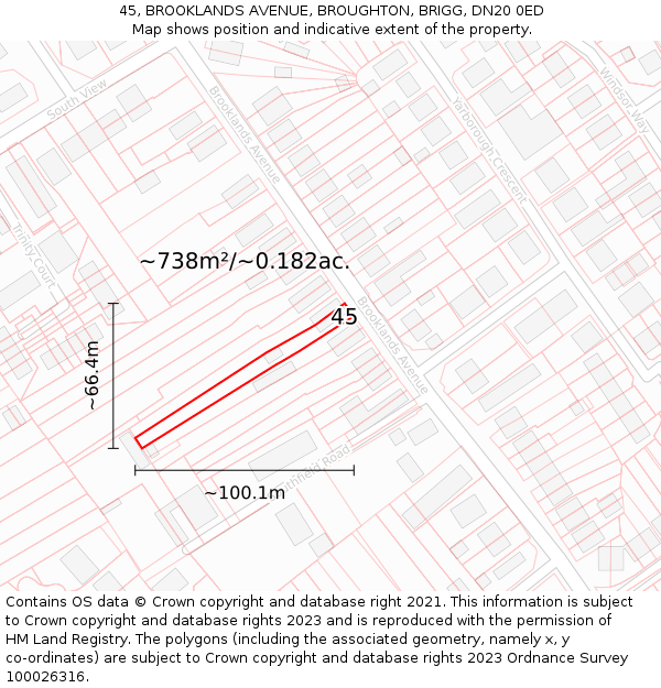 45, BROOKLANDS AVENUE, BROUGHTON, BRIGG, DN20 0ED: Plot and title map