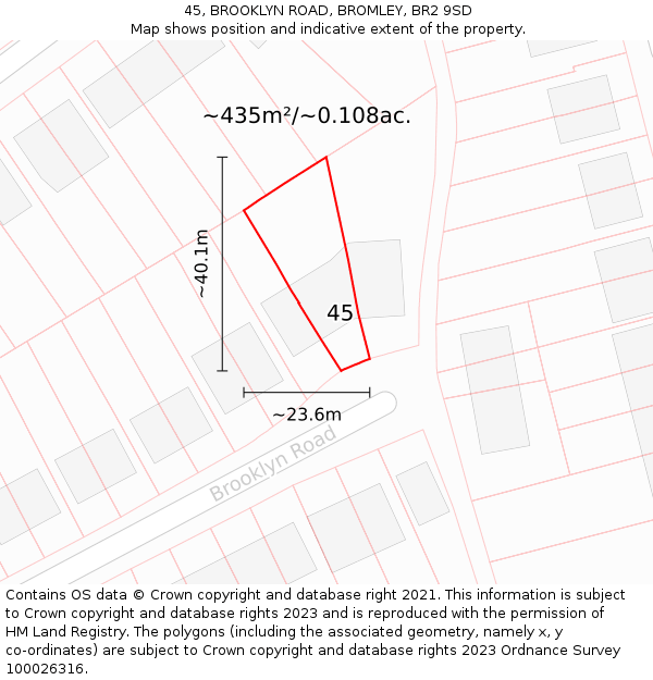 45, BROOKLYN ROAD, BROMLEY, BR2 9SD: Plot and title map