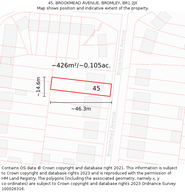 45, BROOKMEAD AVENUE, BROMLEY, BR1 2JX: Plot and title map