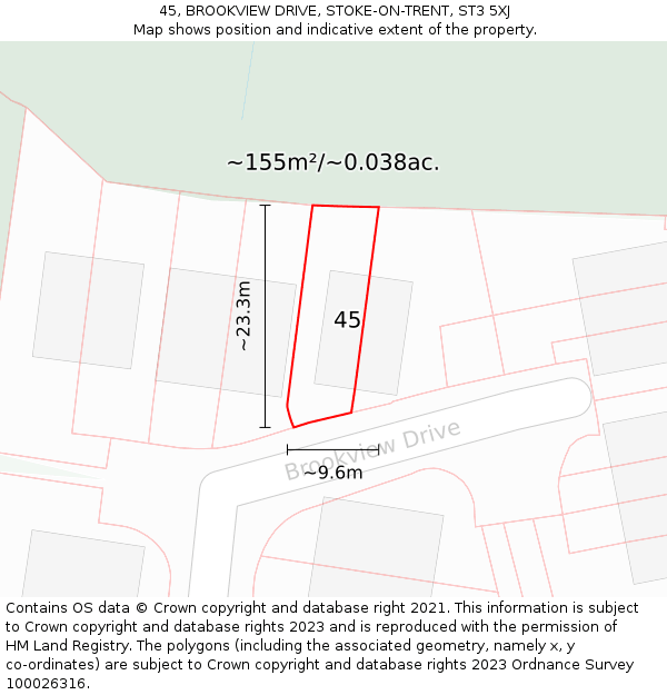 45, BROOKVIEW DRIVE, STOKE-ON-TRENT, ST3 5XJ: Plot and title map
