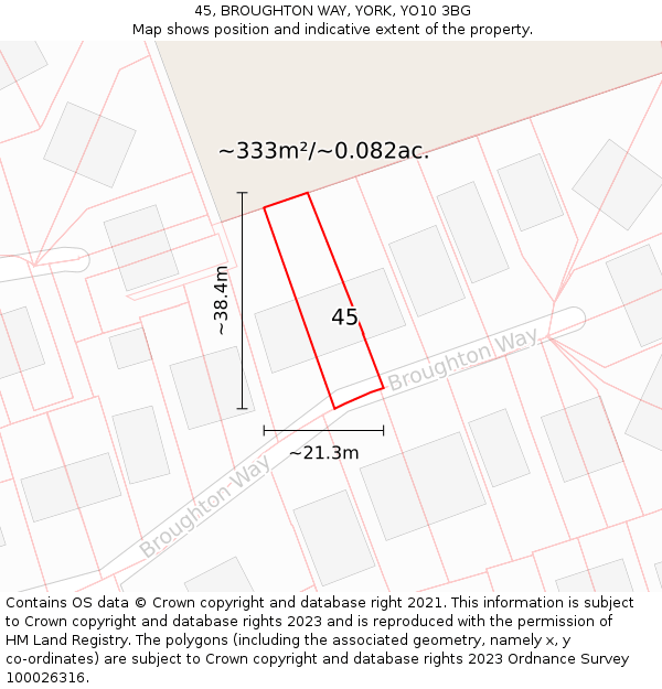 45, BROUGHTON WAY, YORK, YO10 3BG: Plot and title map