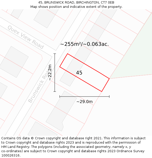 45, BRUNSWICK ROAD, BIRCHINGTON, CT7 0EB: Plot and title map