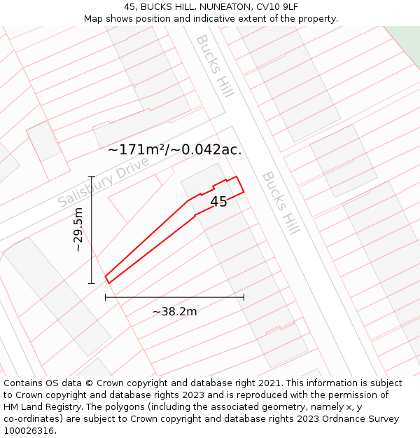 45, BUCKS HILL, NUNEATON, CV10 9LF: Plot and title map