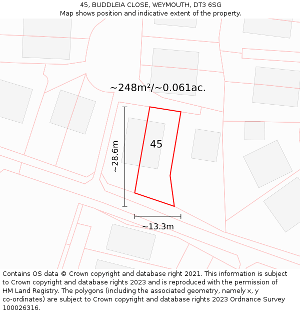 45, BUDDLEIA CLOSE, WEYMOUTH, DT3 6SG: Plot and title map