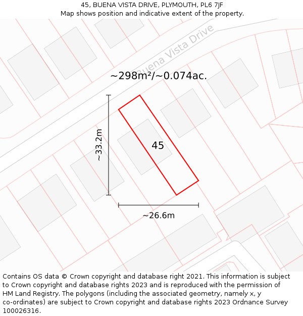 45, BUENA VISTA DRIVE, PLYMOUTH, PL6 7JF: Plot and title map