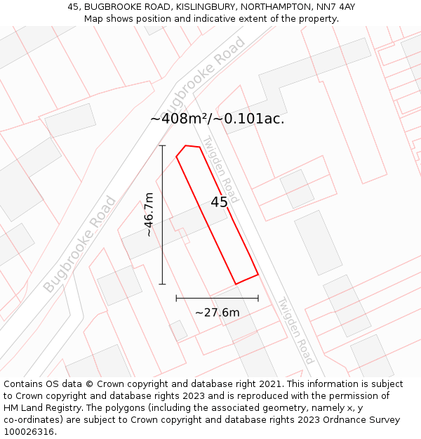 45, BUGBROOKE ROAD, KISLINGBURY, NORTHAMPTON, NN7 4AY: Plot and title map