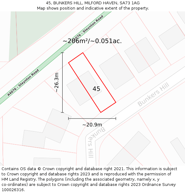 45, BUNKERS HILL, MILFORD HAVEN, SA73 1AG: Plot and title map