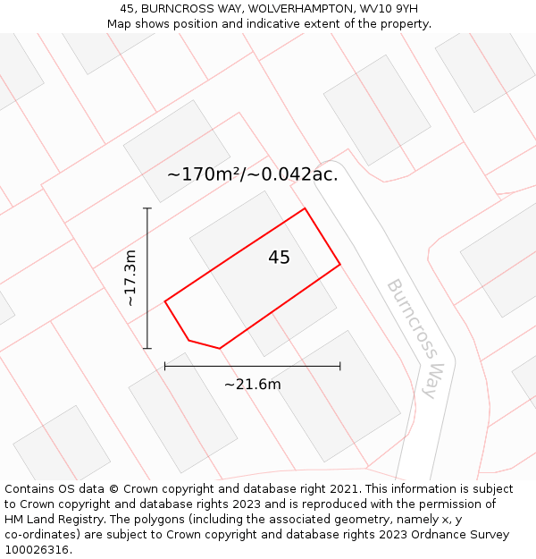 45, BURNCROSS WAY, WOLVERHAMPTON, WV10 9YH: Plot and title map