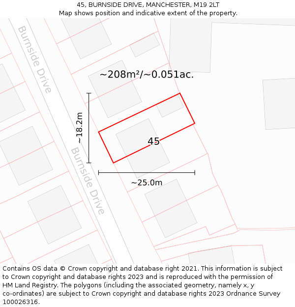 45, BURNSIDE DRIVE, MANCHESTER, M19 2LT: Plot and title map