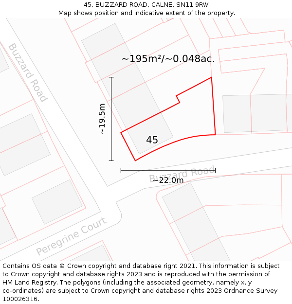 45, BUZZARD ROAD, CALNE, SN11 9RW: Plot and title map