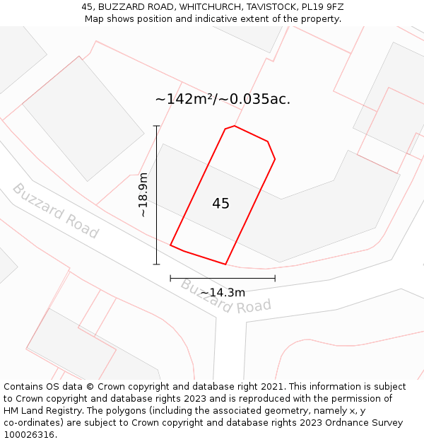 45, BUZZARD ROAD, WHITCHURCH, TAVISTOCK, PL19 9FZ: Plot and title map
