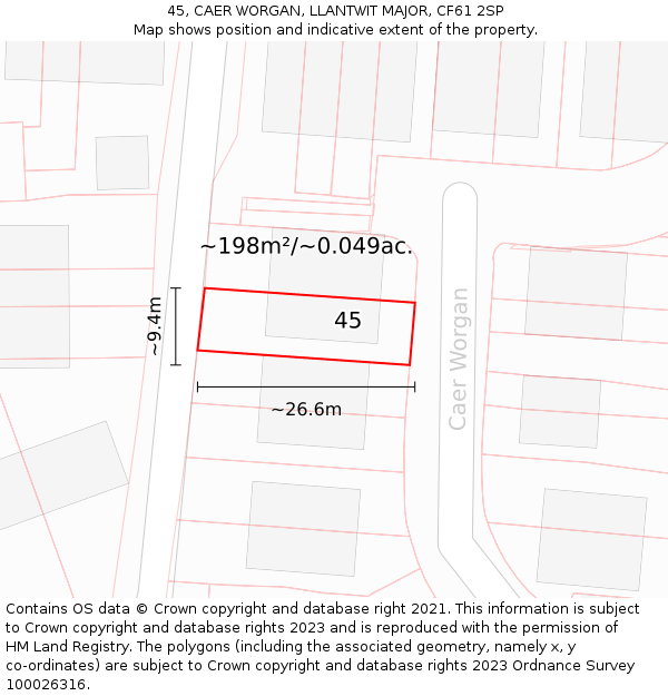 45, CAER WORGAN, LLANTWIT MAJOR, CF61 2SP: Plot and title map