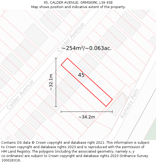 45, CALDER AVENUE, ORMSKIRK, L39 4SE: Plot and title map