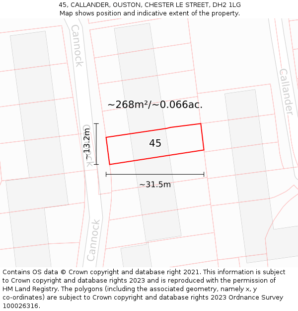 45, CALLANDER, OUSTON, CHESTER LE STREET, DH2 1LG: Plot and title map