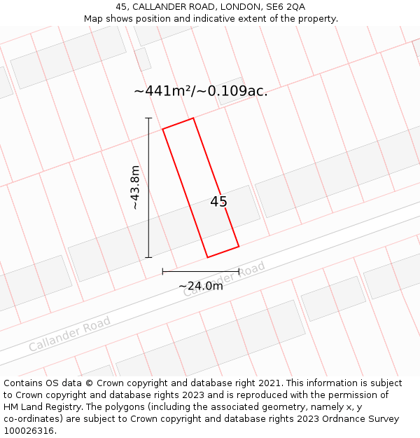 45, CALLANDER ROAD, LONDON, SE6 2QA: Plot and title map