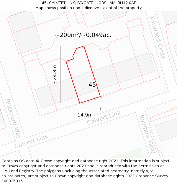 45, CALVERT LINK, FAYGATE, HORSHAM, RH12 0AF: Plot and title map