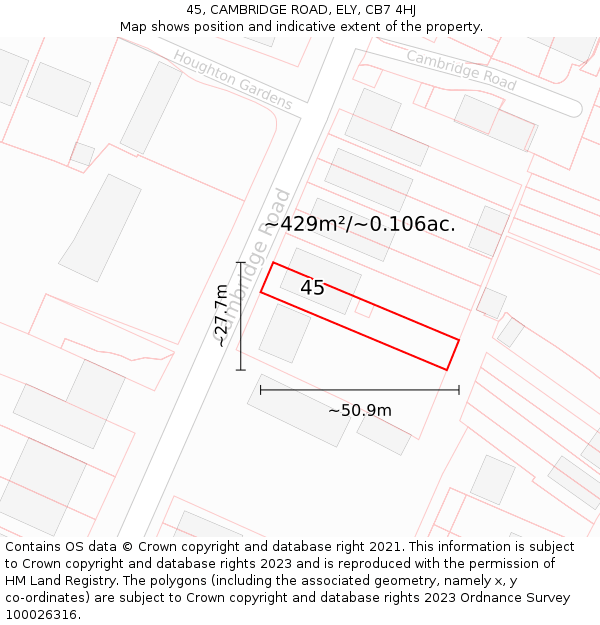 45, CAMBRIDGE ROAD, ELY, CB7 4HJ: Plot and title map