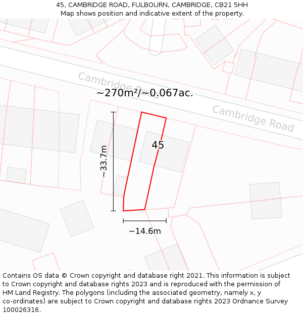 45, CAMBRIDGE ROAD, FULBOURN, CAMBRIDGE, CB21 5HH: Plot and title map