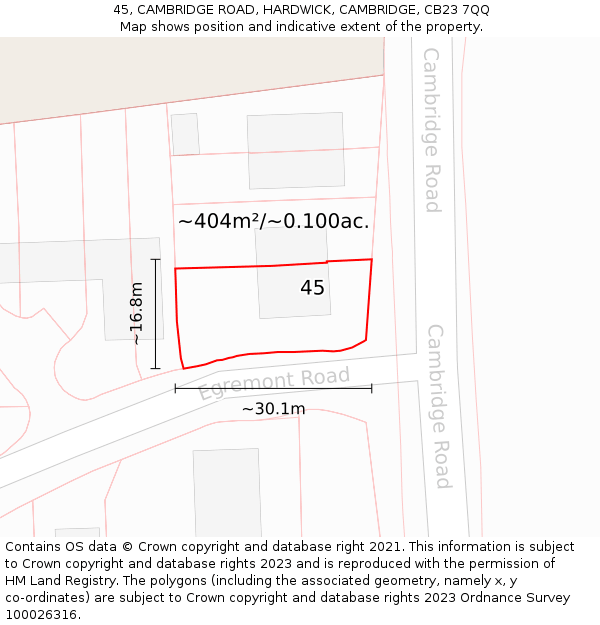 45, CAMBRIDGE ROAD, HARDWICK, CAMBRIDGE, CB23 7QQ: Plot and title map