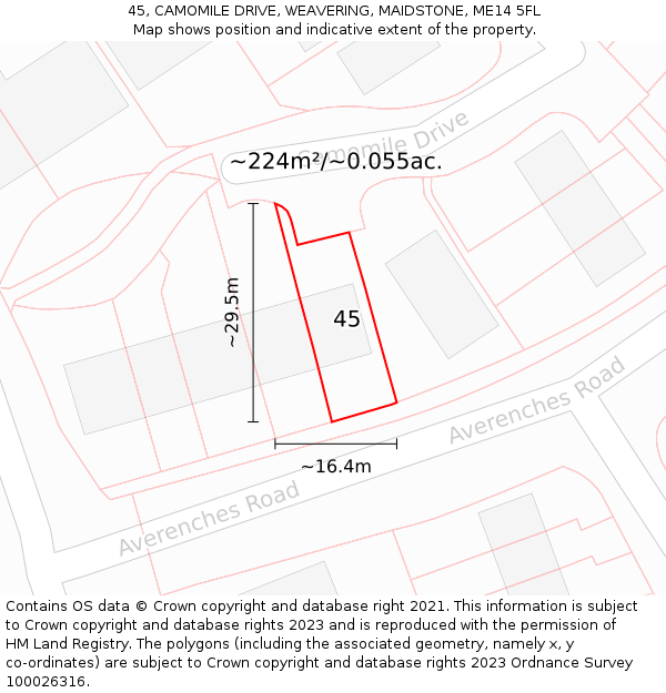 45, CAMOMILE DRIVE, WEAVERING, MAIDSTONE, ME14 5FL: Plot and title map