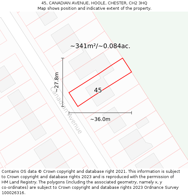 45, CANADIAN AVENUE, HOOLE, CHESTER, CH2 3HQ: Plot and title map