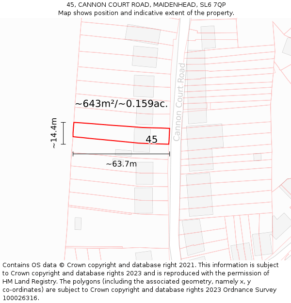45, CANNON COURT ROAD, MAIDENHEAD, SL6 7QP: Plot and title map