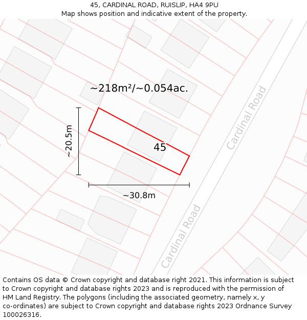 45, CARDINAL ROAD, RUISLIP, HA4 9PU: Plot and title map
