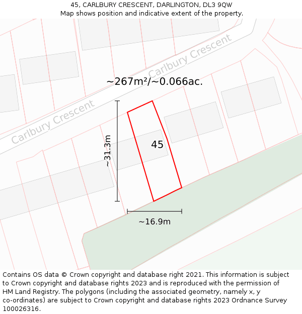 45, CARLBURY CRESCENT, DARLINGTON, DL3 9QW: Plot and title map