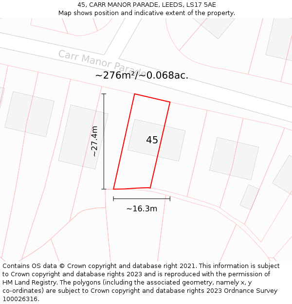 45, CARR MANOR PARADE, LEEDS, LS17 5AE: Plot and title map