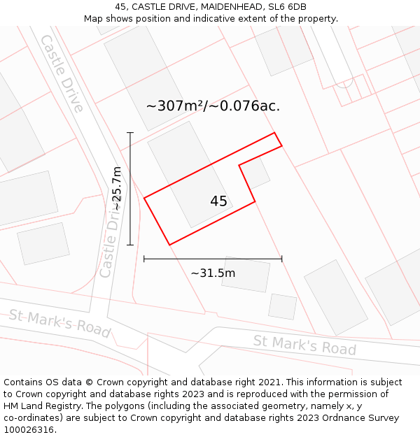 45, CASTLE DRIVE, MAIDENHEAD, SL6 6DB: Plot and title map