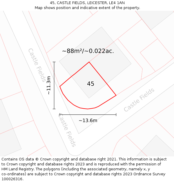 45, CASTLE FIELDS, LEICESTER, LE4 1AN: Plot and title map