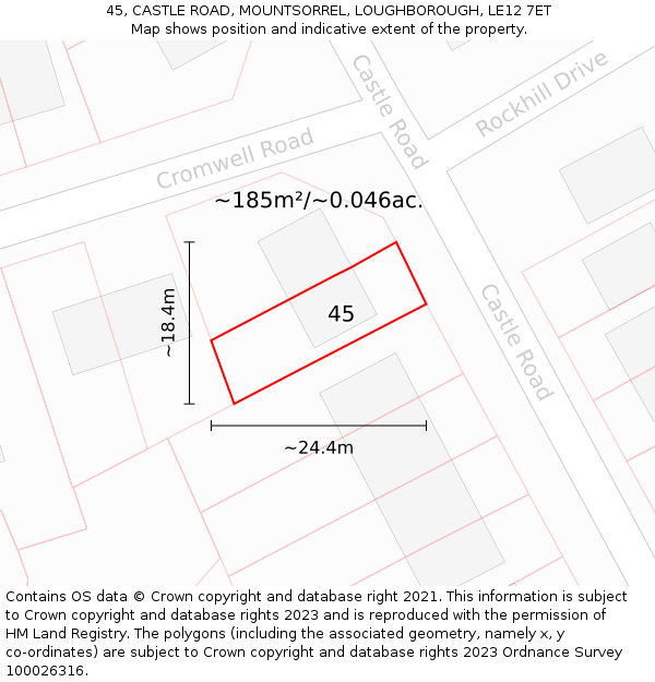 45, CASTLE ROAD, MOUNTSORREL, LOUGHBOROUGH, LE12 7ET: Plot and title map
