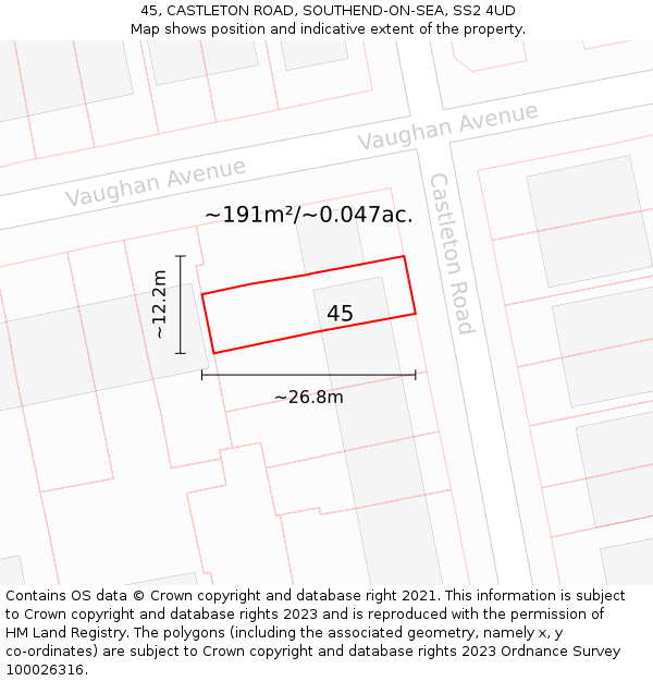 45, CASTLETON ROAD, SOUTHEND-ON-SEA, SS2 4UD: Plot and title map