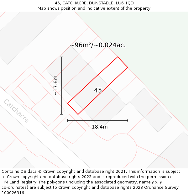 45, CATCHACRE, DUNSTABLE, LU6 1QD: Plot and title map