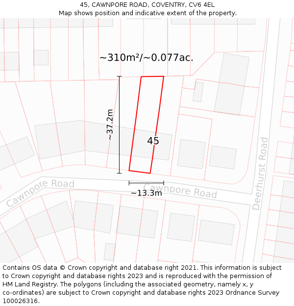 45, CAWNPORE ROAD, COVENTRY, CV6 4EL: Plot and title map