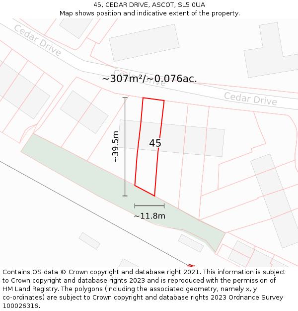 45, CEDAR DRIVE, ASCOT, SL5 0UA: Plot and title map