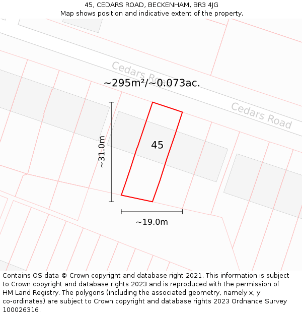45, CEDARS ROAD, BECKENHAM, BR3 4JG: Plot and title map
