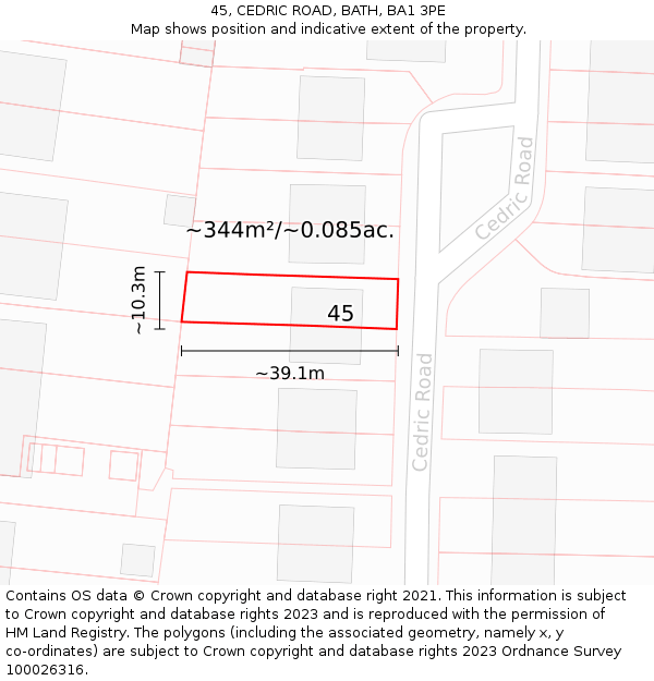 45, CEDRIC ROAD, BATH, BA1 3PE: Plot and title map
