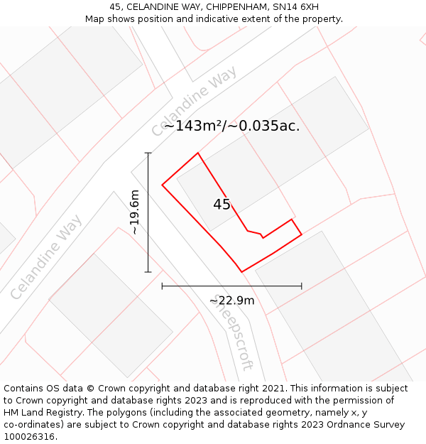 45, CELANDINE WAY, CHIPPENHAM, SN14 6XH: Plot and title map