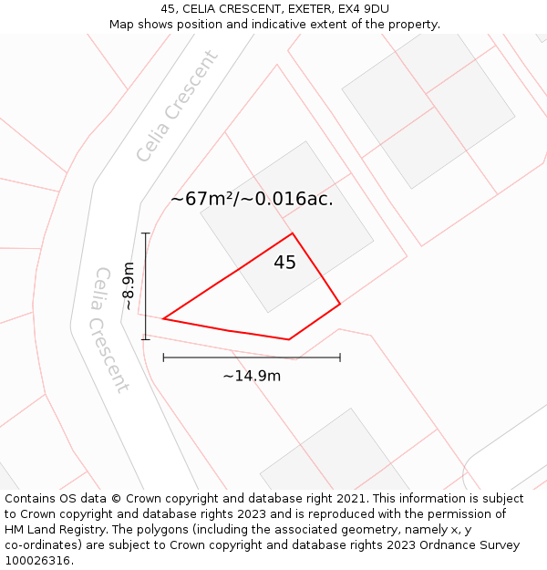 45, CELIA CRESCENT, EXETER, EX4 9DU: Plot and title map