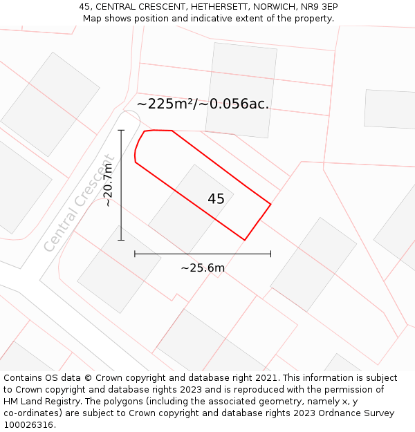 45, CENTRAL CRESCENT, HETHERSETT, NORWICH, NR9 3EP: Plot and title map