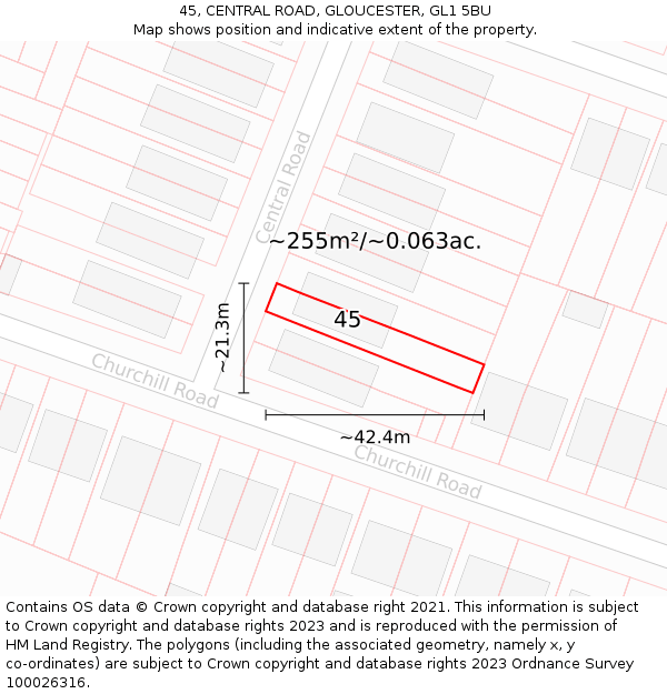 45, CENTRAL ROAD, GLOUCESTER, GL1 5BU: Plot and title map