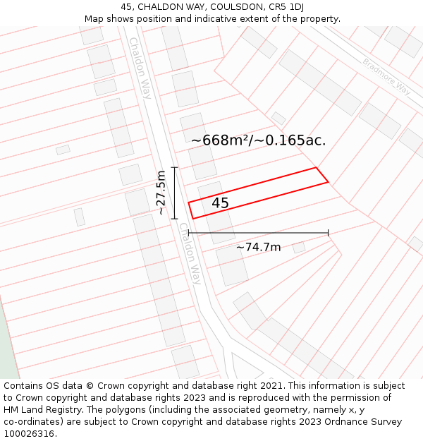 45, CHALDON WAY, COULSDON, CR5 1DJ: Plot and title map